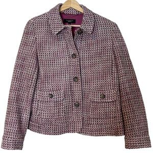 Talbots Wool Tweed Slightly Cropped Button Front Blazer Size 8 Barbiecore Pink